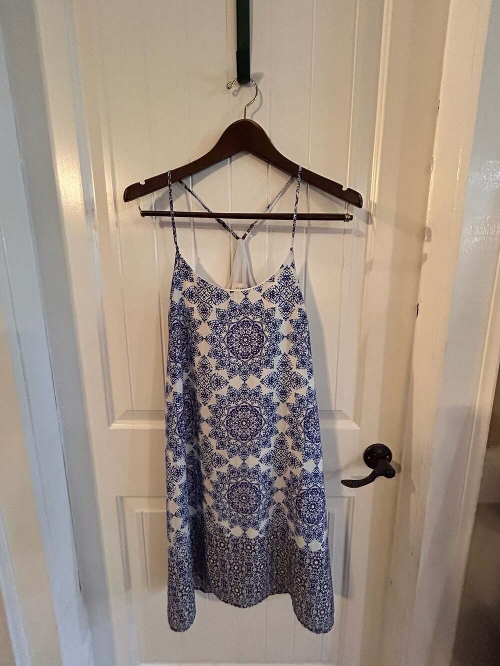 Everly Blue and White Tile Print Racerback Mini Sundress